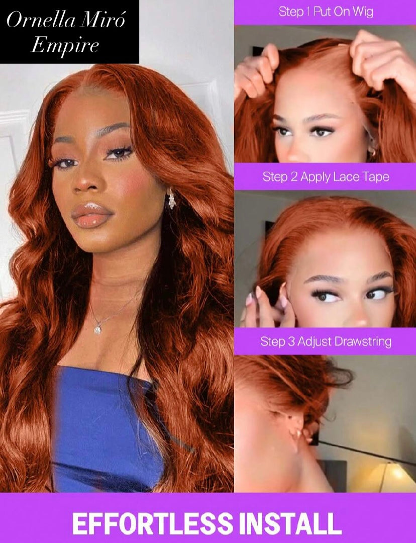 Premium Human Hair Dark Copper Body Wave 13x6 HD Lace Front Glueless