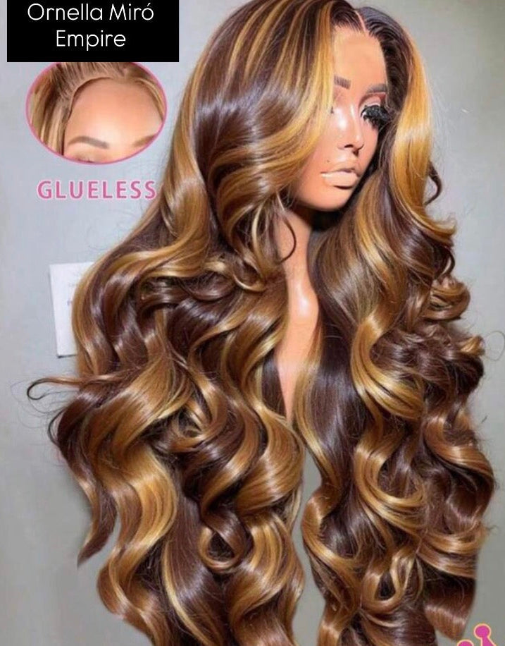 Premium Wig 28" Brazilian Virgin Hair - 13x4 or 5x5 - 200% Density - Body Wave Waves - Honey Blonde 4/27 Glueless
